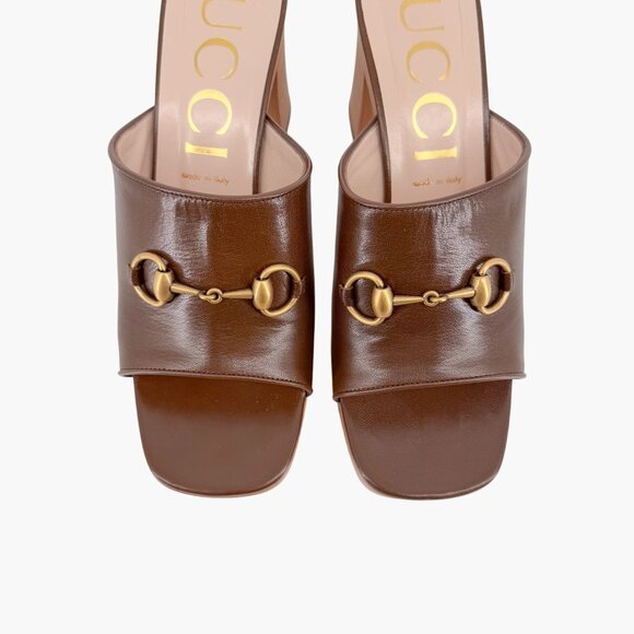 Gucci Houdan Horsebit Platform Sandals EU 40.5 US 10.5 Brown Mule Block Heel - Picture 5 of 14